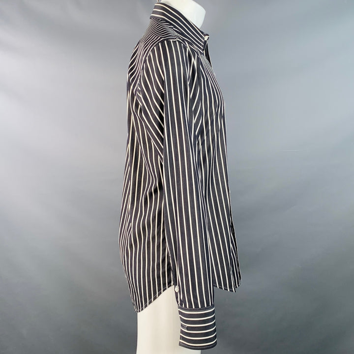 YVES SAINT LAURENT by TOM FORD Size M White Charcoal Grey Stripe Cotton Long Sleeve Shirt