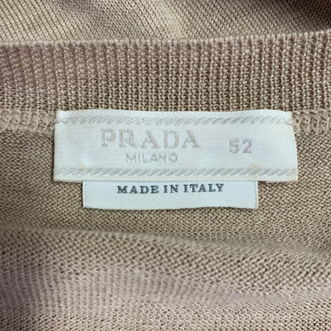 PRADA Size L Beige Cream Logo Cashmere Wool Jersey Short Sleeve Crew Neck Pullover