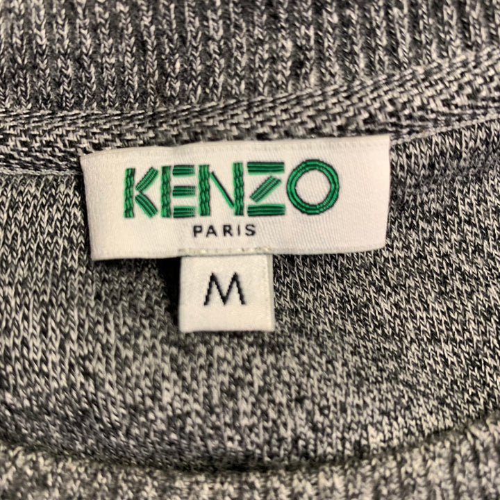 KENZO Size M Grey Heather Logo Patch Cotton Crew Neck Pullover