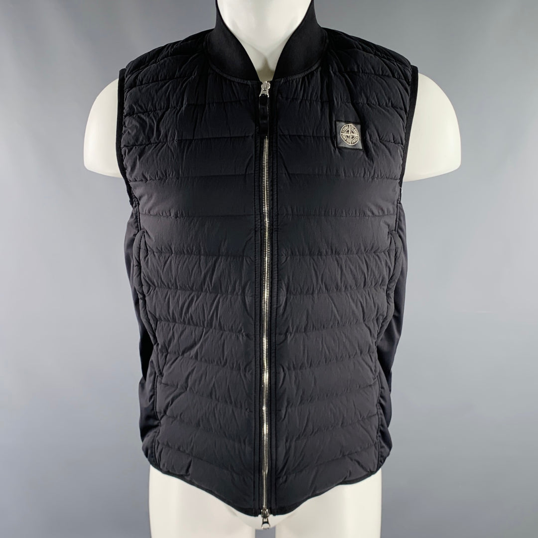 STONE ISLAND Size M Black Quilted Polyamide Blend Zip Up Vest