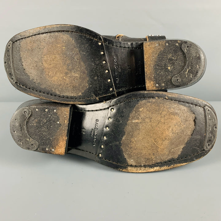 BALENCIAGA Size 9 Black Distressed Leather Cowboy Boots