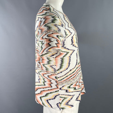 M MISSONI Size XL White Multi Color Zig Zag Cotton Crew Neck T-shirt