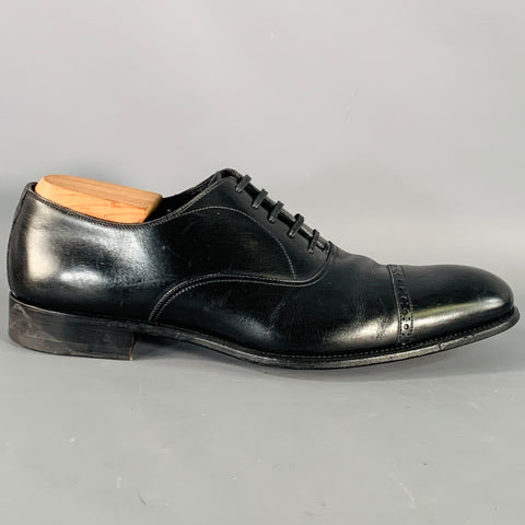 TOM FORD Size 10 Black Leather Cap Toe Oxford Lace-Up Shoes