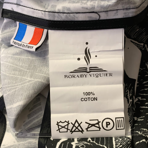 BORAMY VIGUIER Size L Black White Print Cotton Camp Polo