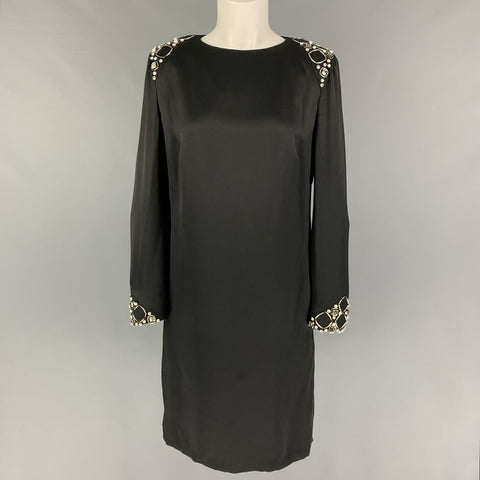 GIORGIO ARMANI Size 6 Black Silk Beaded Asymmetrical Dress