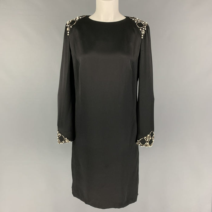 GIORGIO ARMANI Size 6 Black Silk Beaded Asymmetrical Dress