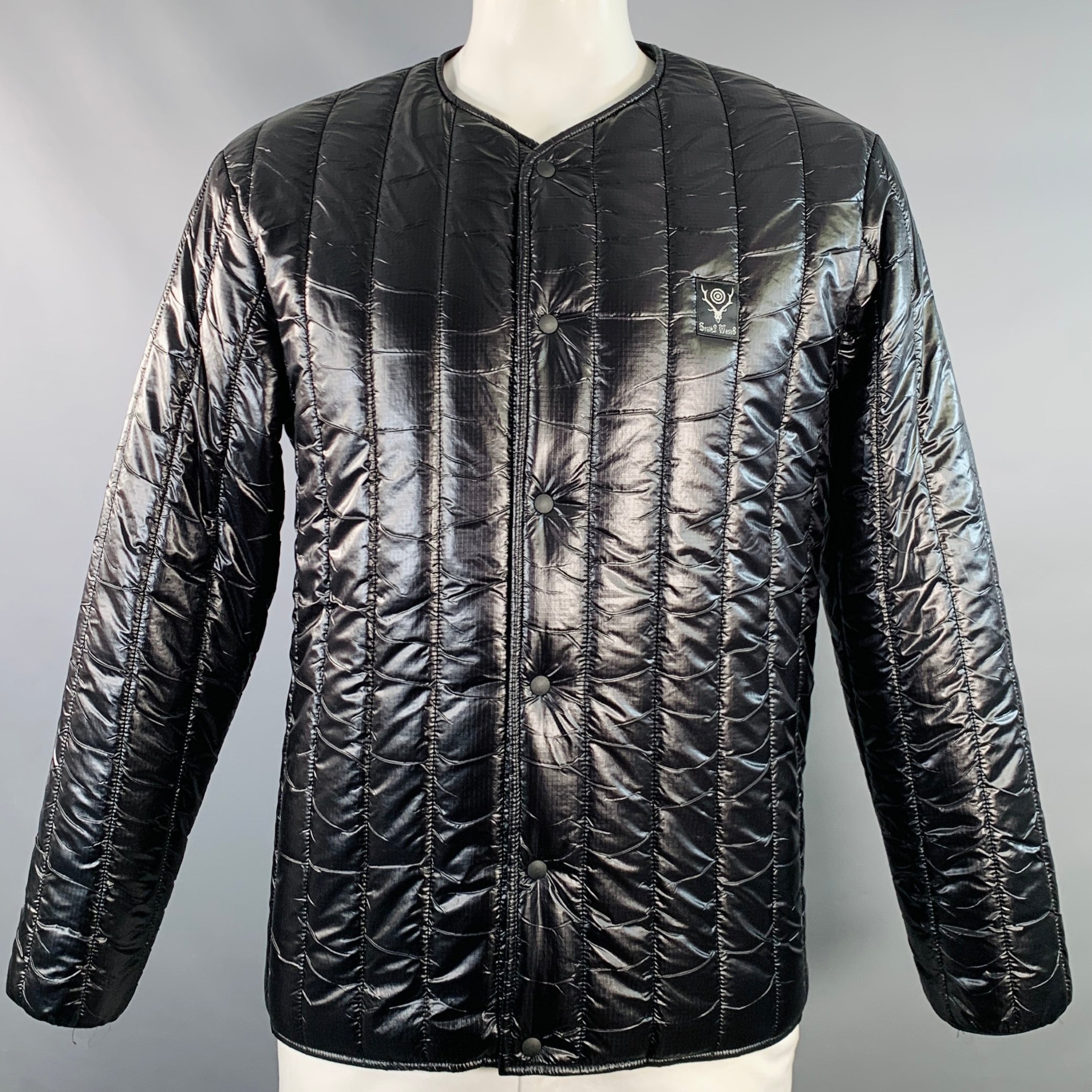SOUTH 2 WEST 8 Size L Black Quilted Nylon Collarless Puffer