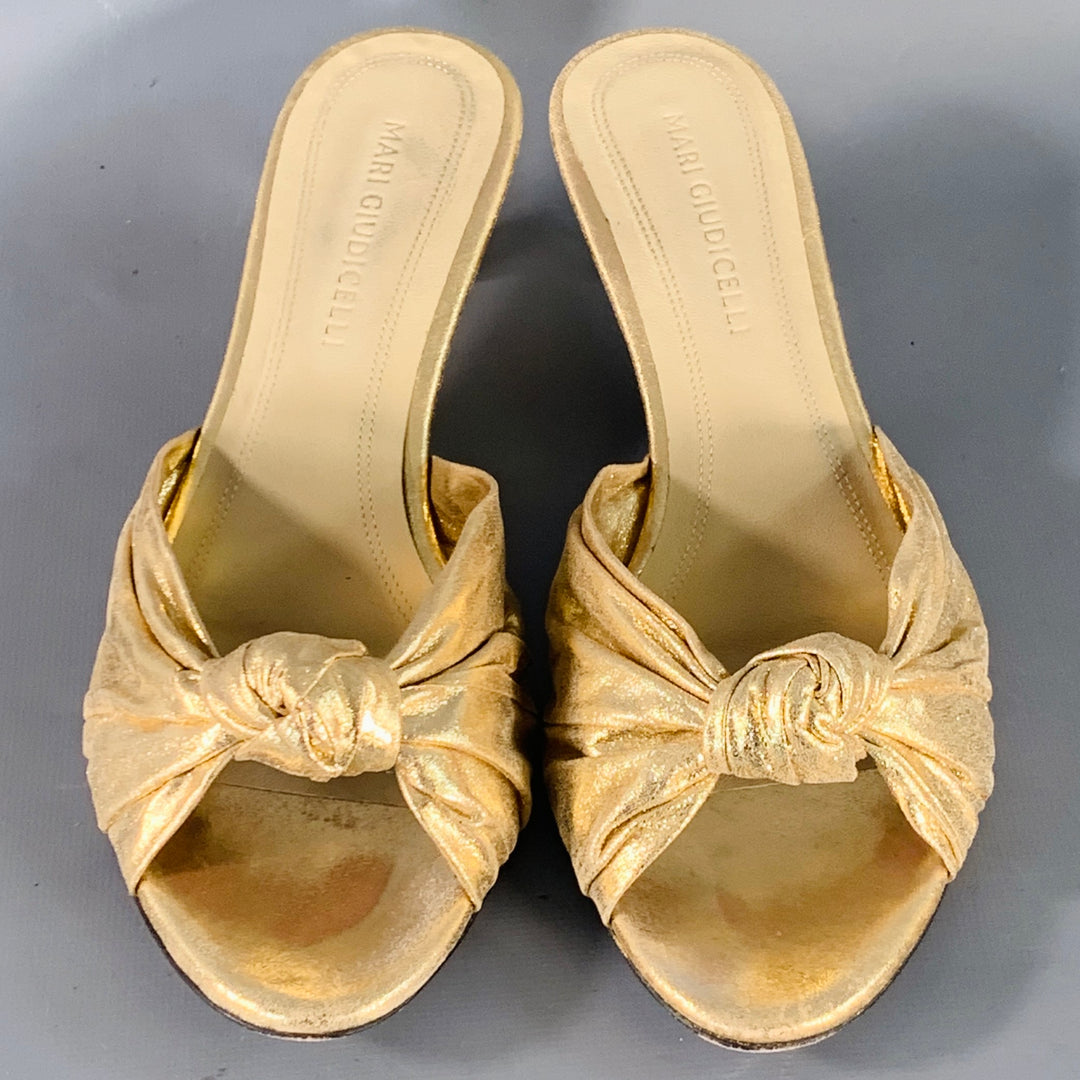 MARI GIUDICELLI Size 8 Jeanne Gold Metallic Leather Knots Kitten Heel Pumps