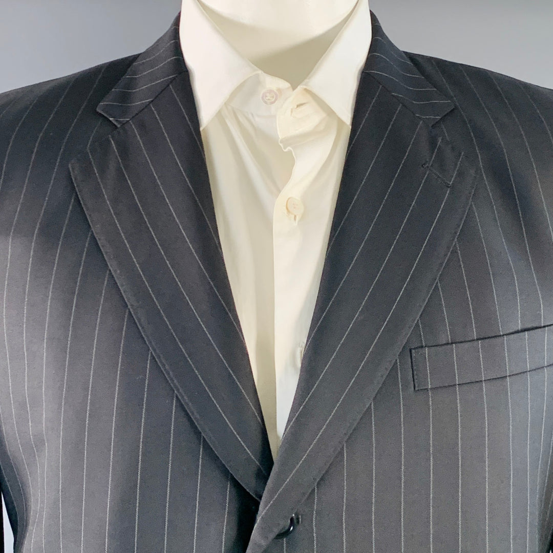 SIMPSON SIN TAILOR Size 42 Long Black White Pinstripe Wool Silk Suit