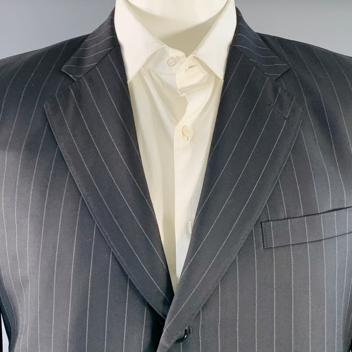 SIMPSON SIN TAILOR Size 42 Long Black White Pinstripe Wool Silk Suit