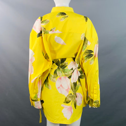VALENTINO SS21 Size M Yellow Multi Color Cotton Silk Floral Belted Oversized Shirt Dress