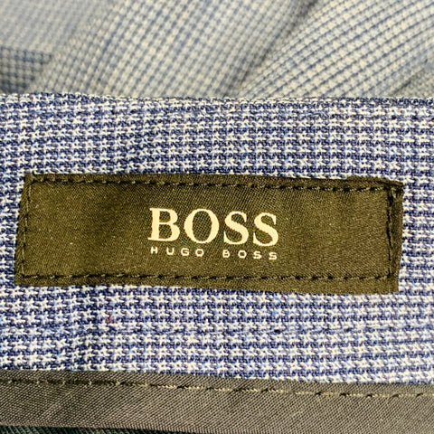 HUGO BOSS Size 40 Blue Houndstooth Virgin Wool Single Breasted Notch Lapel Suit