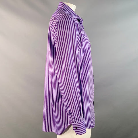 ETRO Size 44 Purple Lilac Stripe Cotton Spread Collar Long Sleeve Shirt