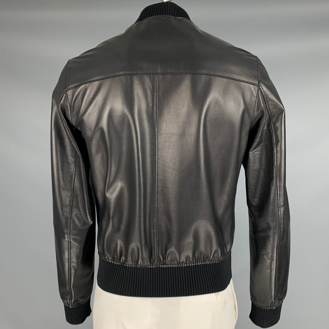DOLCE & GABBANA Size 42 Black Lambskin Leather Bomber Jacket