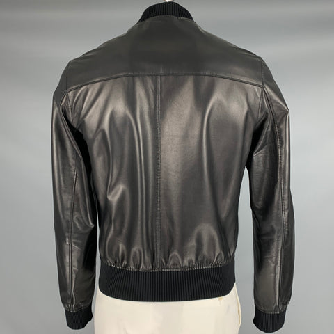DOLCE & GABBANA Size 42 Black Lambskin Leather Bomber Jacket