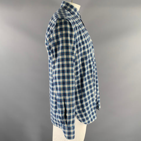 ADAM KIMMEL Size L Blue White Tartan Wool Cotton Long Sleeve Shirt