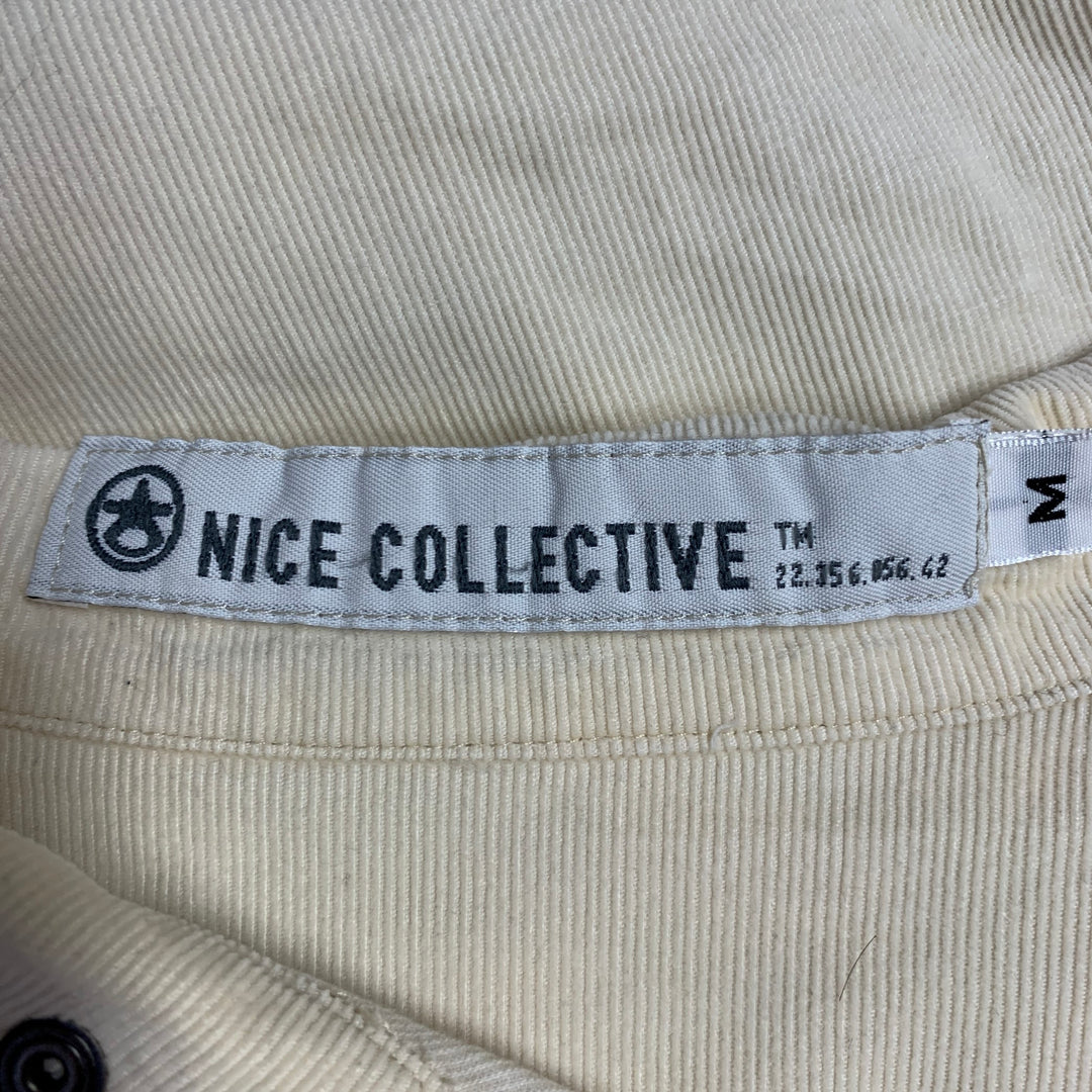 NICE COLLECTIVE Size M Cream Corduroy Cotton Two Pockets Snaps Long Sleeve Shirt
