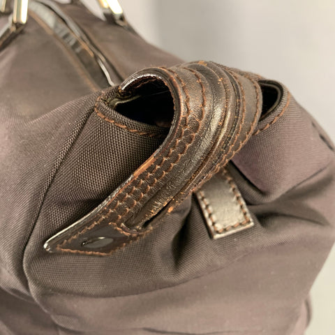 GUCCI Brown Leather Trim Nylon Weekender Bags & Leather Goods