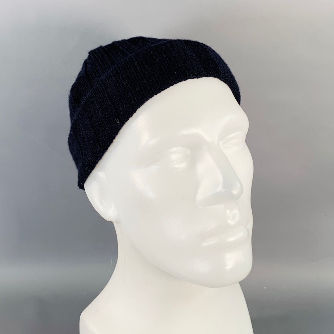 PERMANENT STYLE One Size Navy Ribbed Cashmere Beanie