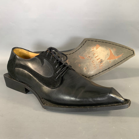 JOHN FLUEVOG Size 9 Black Leather Pointed Toe Lace Up Shoes