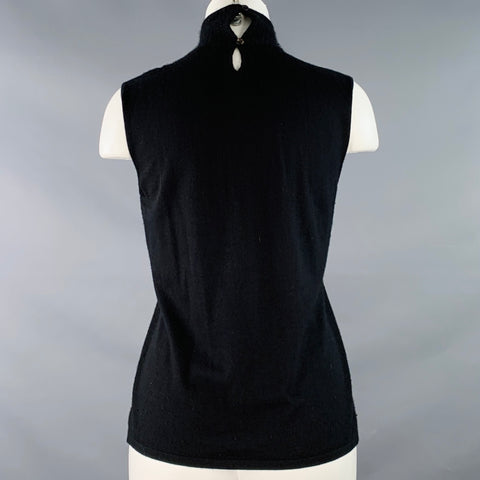 AKRIS Size 8 Black Beaded High Neck Casual Top
