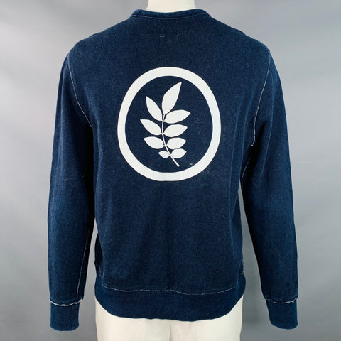 RAG & BONE Size L Indigo White Red Graphic Print Cotton Crew Neck Sweater