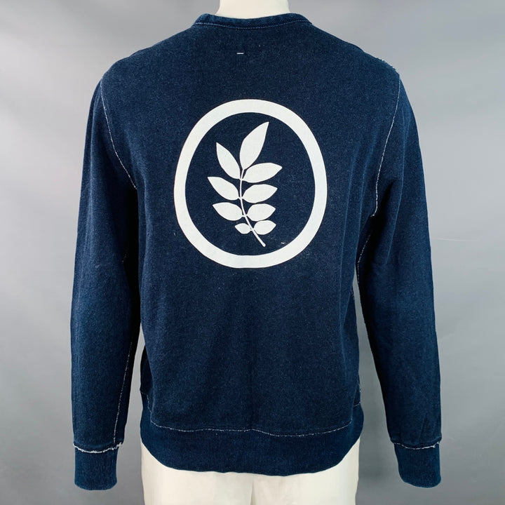 RAG & BONE Size L Indigo White Red Graphic Print Cotton Crew Neck Sweater