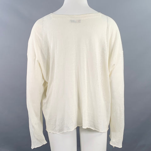 ESKANDAR Taille L Pull ample en tricot de lin et coton crème
