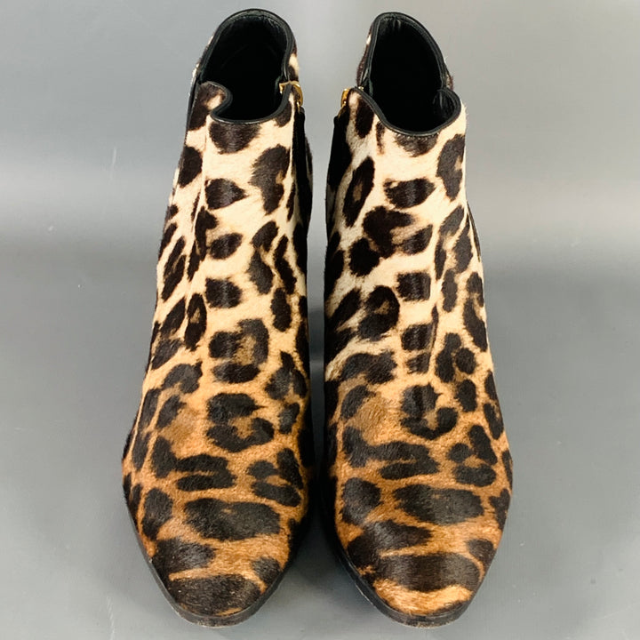 GIUSEPPE ZANOTTI Size 9 Black Brown Animal Print Side Zipper Ankle Boots