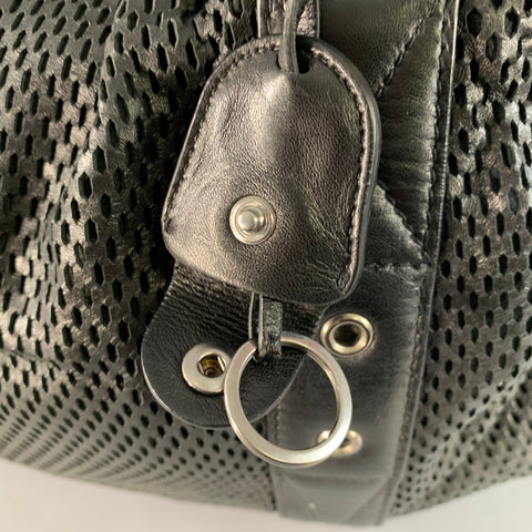 MIU MIU Black Perforated Leather Grommets Top Handles Handbag