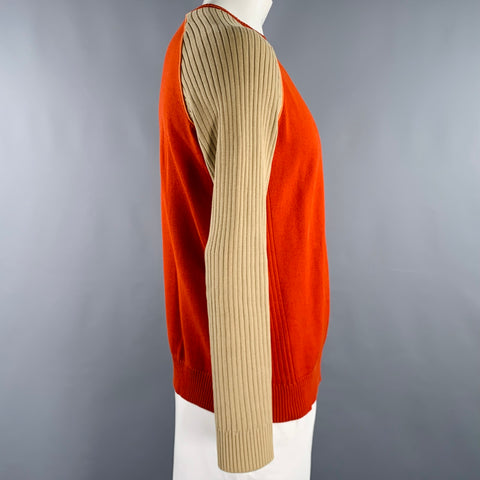 HUGO BOSS Pull en Coton Col Rond Couleur Bloc Beige Brique Taille 48