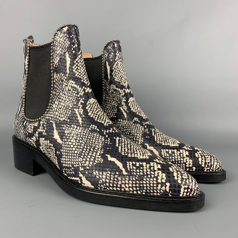 COACH Talla 11 Botas de piel de serpiente sintética en relieve en blanco y negro