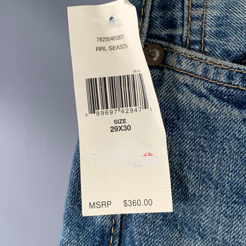 RRL by RALPH LAUREN Size 29 Blue Cotton Distressed Straight Button Fly Jeans