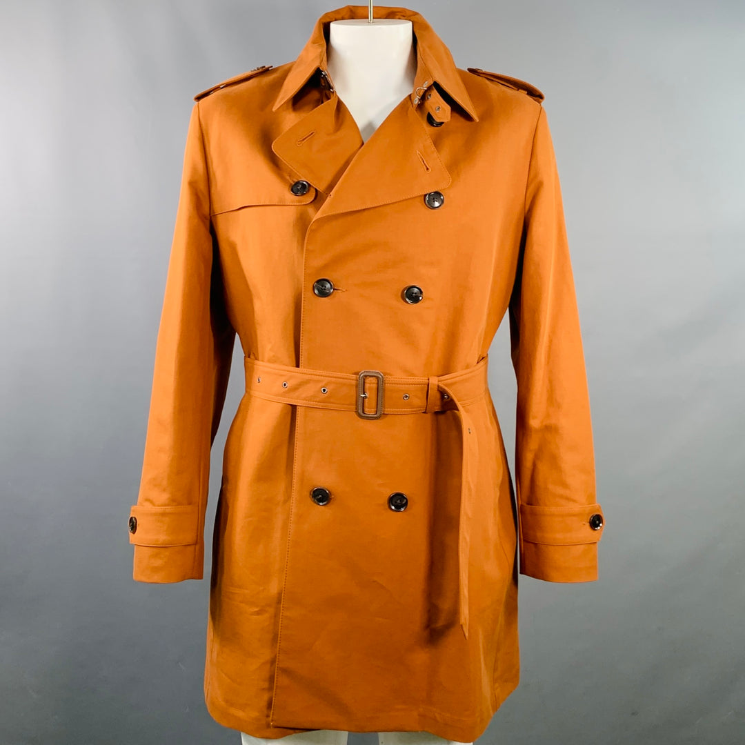 HARDY AMIES Size 44 Rust Orange Cotton Double Breasted Belted Trenchcoat