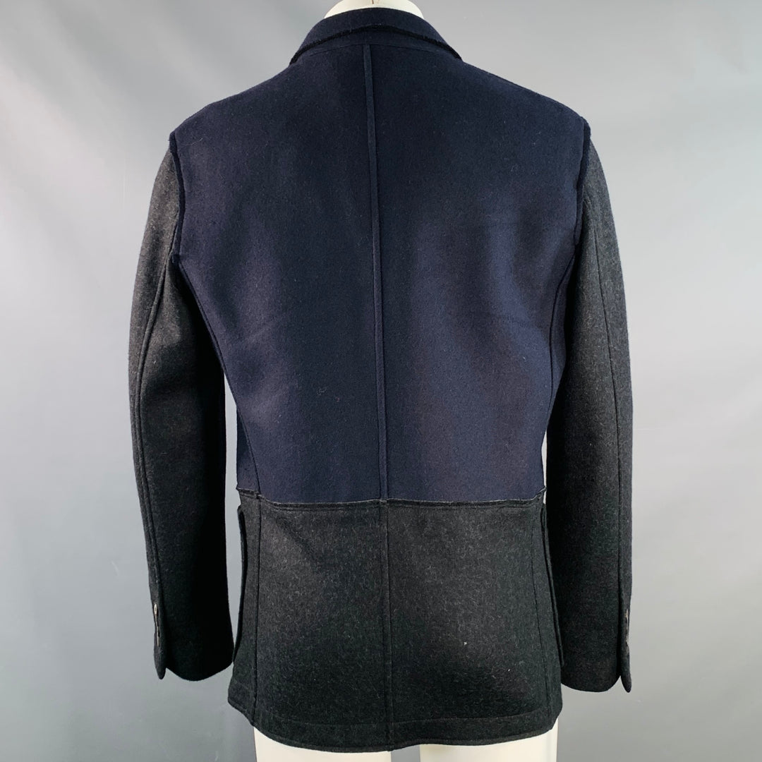 LANVIN Size 40 Navy Black Two Toned Wool Blend Snaps Sport Coat