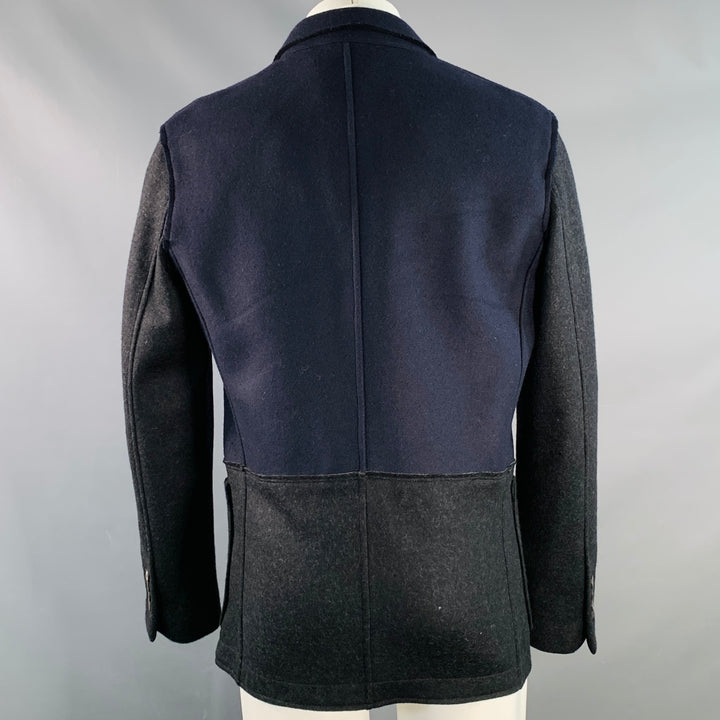 LANVIN Size 40 Navy Black Two Toned Wool Blend Snaps Sport Coat