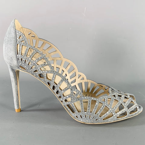 GIORGIO ARMANI Size 8 Grey Suede Cut Out Peep Toe Pumps