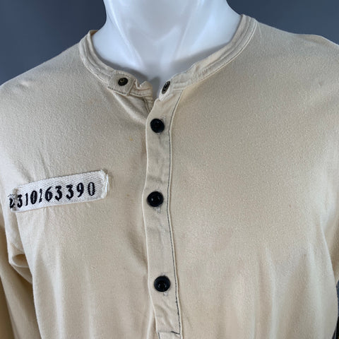 NICE COLLECTIVE Size M Cream Black Jersey Distressed Henley Pullover