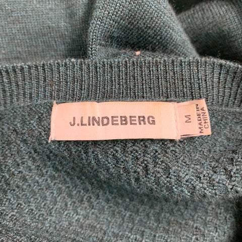 J.LINDEBERG Size M Green Logo Merino Wool V-Neck Pullover
