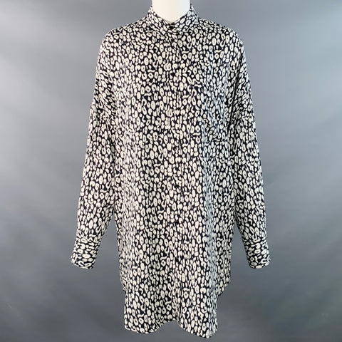 IRO Size 4 Black White Rayon Animal Print Two Pockets Shirt