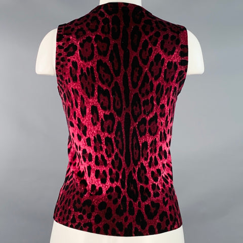 DOLCE & GABBANA Size 6 Black Purple Wool Animal Print Sleeveless Pullover