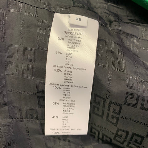 GIVENCHY Size 4 Green Polyester Wool Single Breasted Belted Jacket