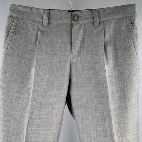 BRUNELLO CUCINELLI Pantalon de costume plissé en laine grise Taille 32