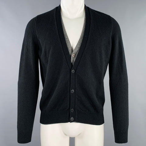 TOMAS MAIER Size M Navy Grey Wool Cashmere Double Layer Cardigan