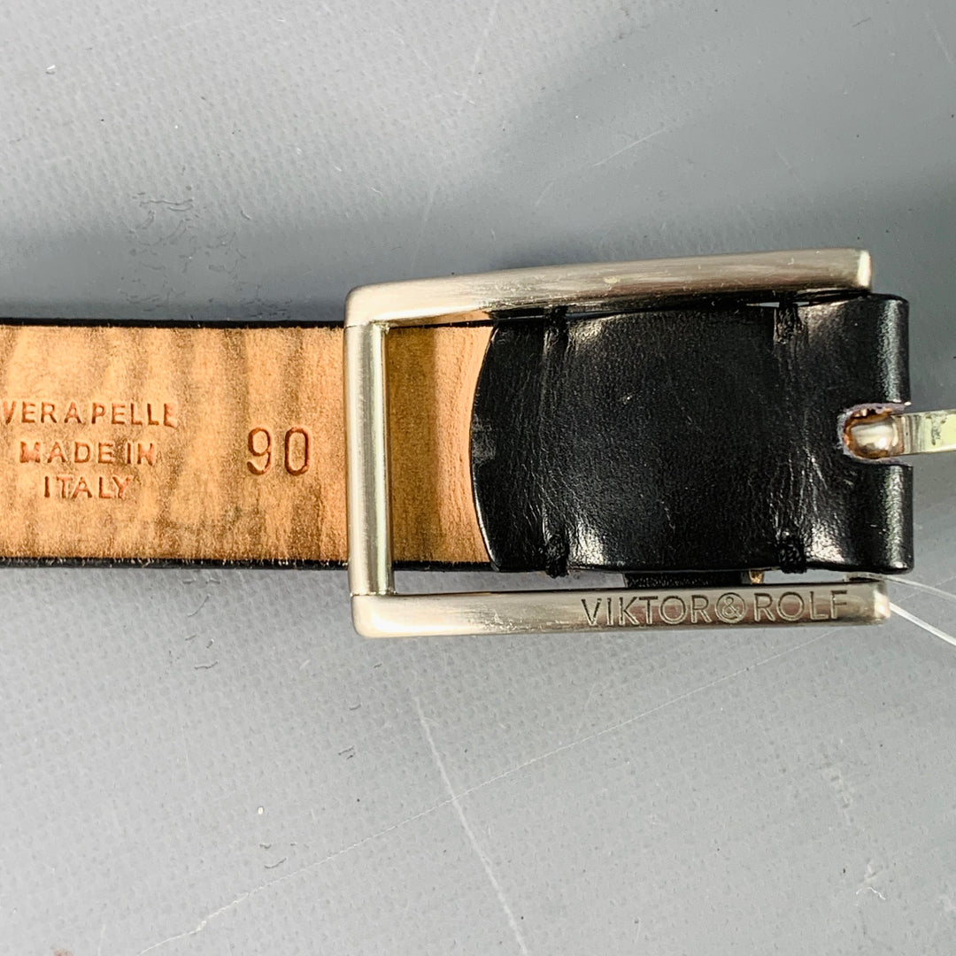 VIKTOR & ROLF Size 34 Silver Black Metal Leather Belt
