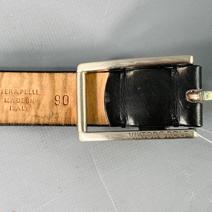 VIKTOR & ROLF Size 34 Silver Black Metal Leather Belt