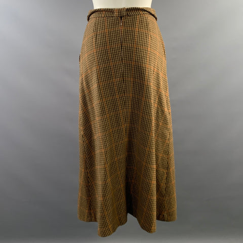 ANNE KLEIN Size 0 Brown Black Glen plaid Pleated Long Skirt