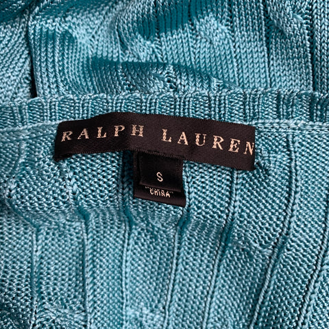 RALPH LAUREN Size S Blue Turquoise Silk Cable Long Sleeve Dress