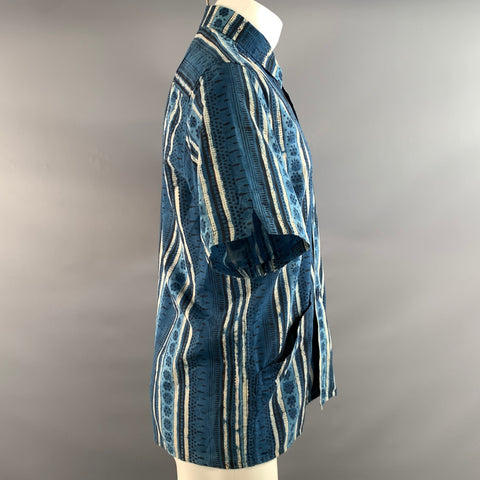 BEAMS Size M Navy Blue Abstract Cotton Camp Short Sleeve Shirt