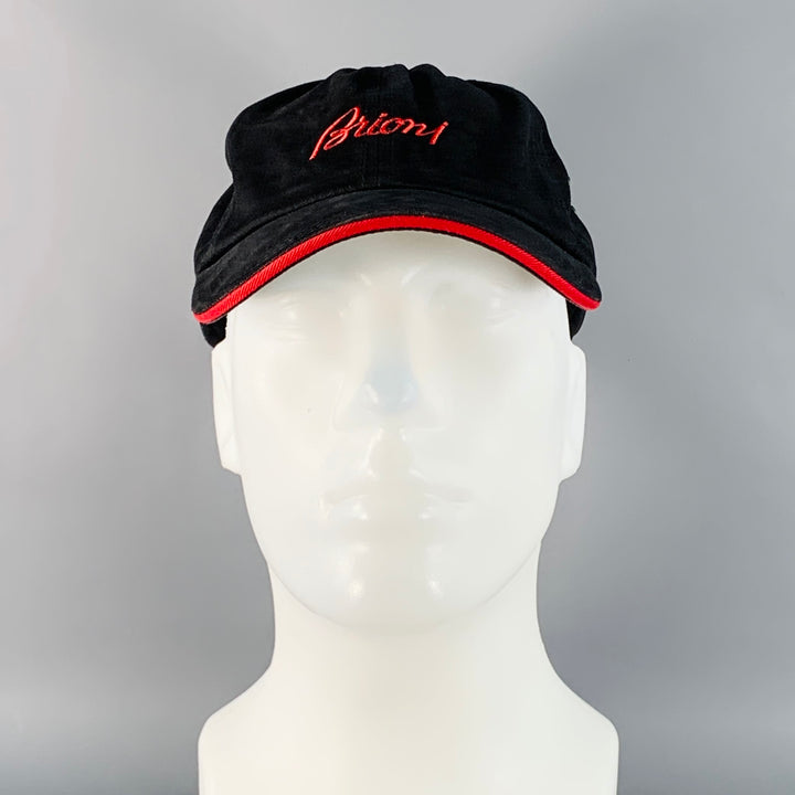 BRIONI One Size Black Red Logo Twill Cotton Baseball Cap Hat